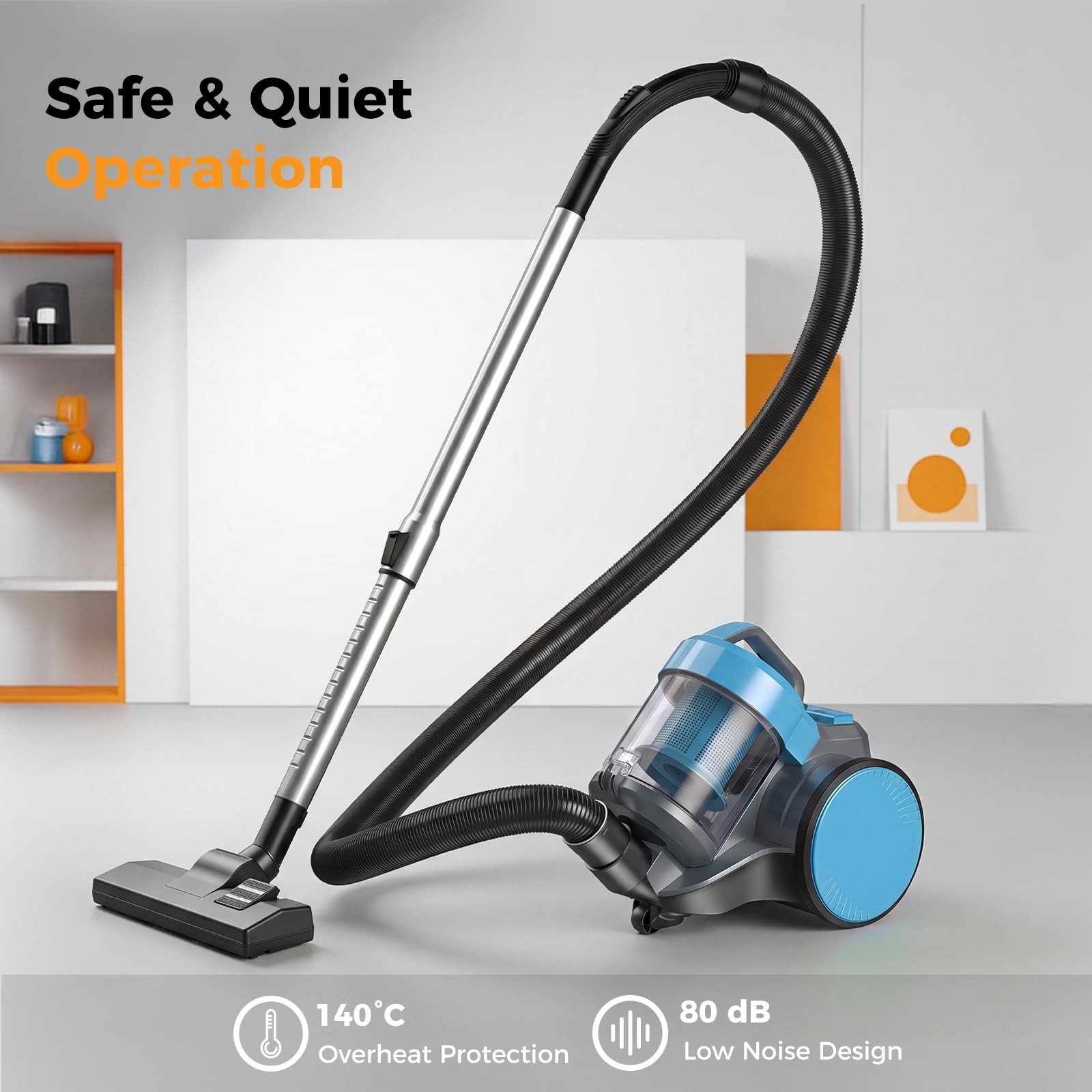 NEWBULIG Canister Vacuum Cleaners for Home, Strong 13.15″*9.45″*11.73″, Blue