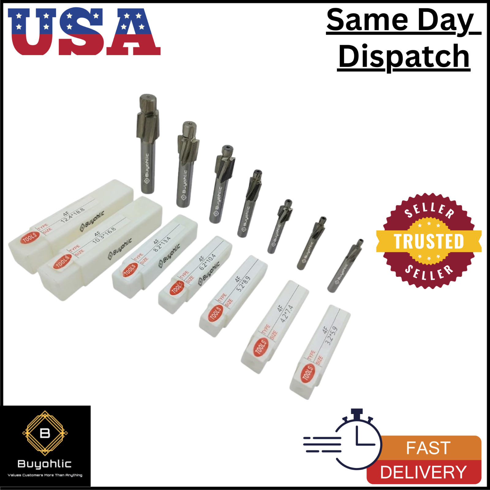 Countersink Drill Bit Set 7pcs M3-M12 Slotting End Mill 4 Flute Cutter