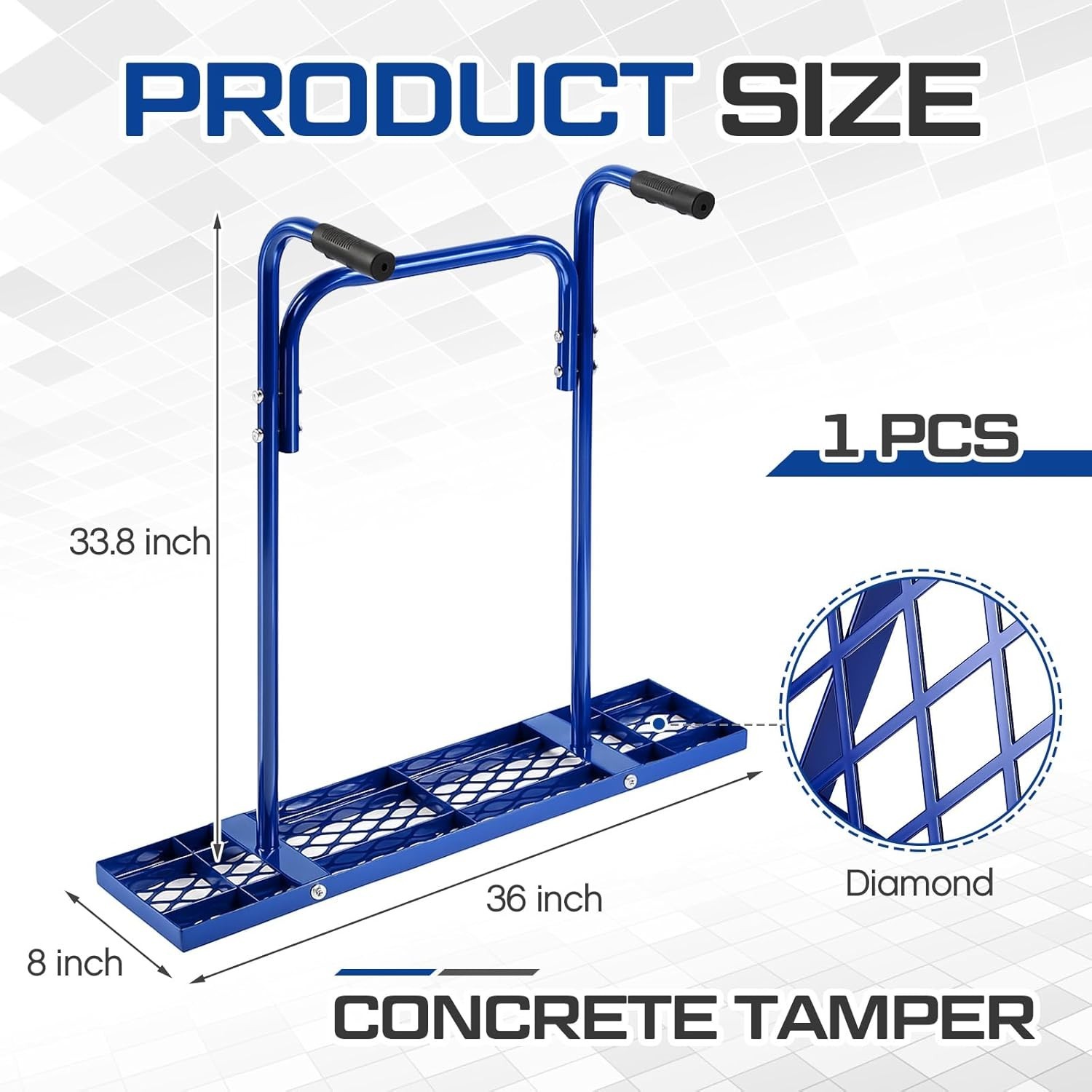 36″ Concrete Tamper with 33.8″ Handle for Effortless Compaction