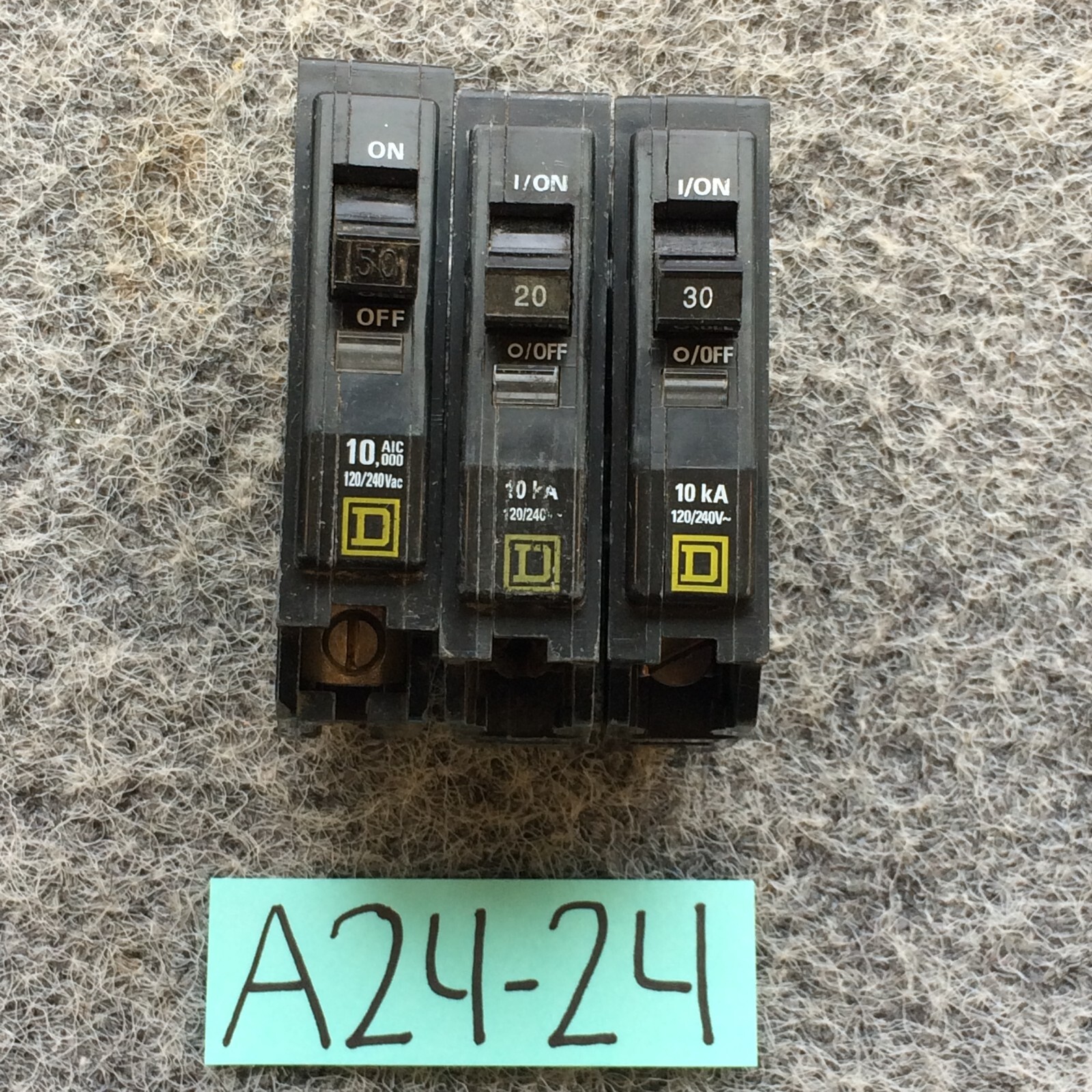 Lot of 3 Square D QO130, QO120 and QO150 Circuit Breakers 1 Year Warranty Yellow