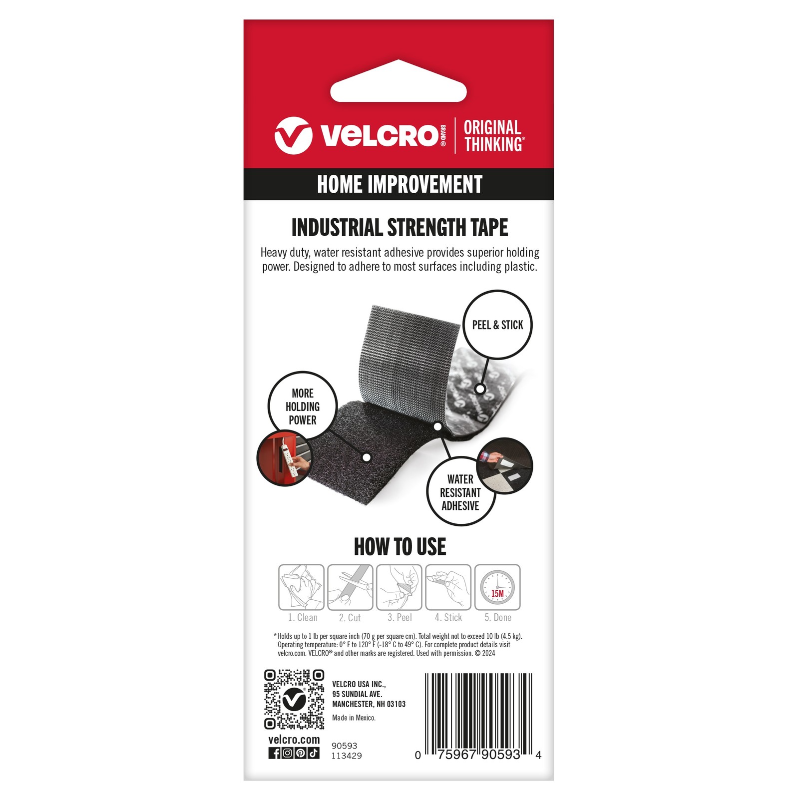 VELCRO(R) Brand Industrial Strength Tape 2″X4′-Black – 90593