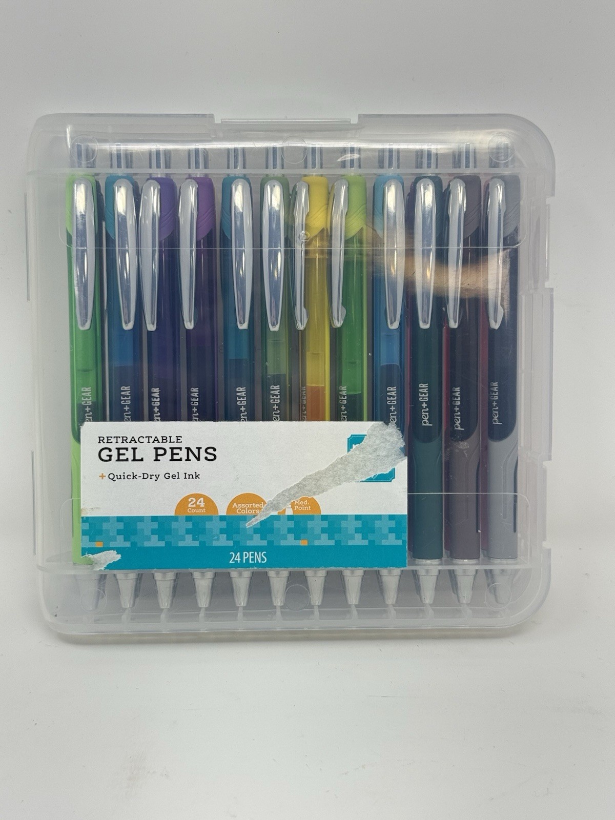 Pen+Gear Retractable Gel Pens 1.0mm Assorted Ink 24 count w/Plastic Case