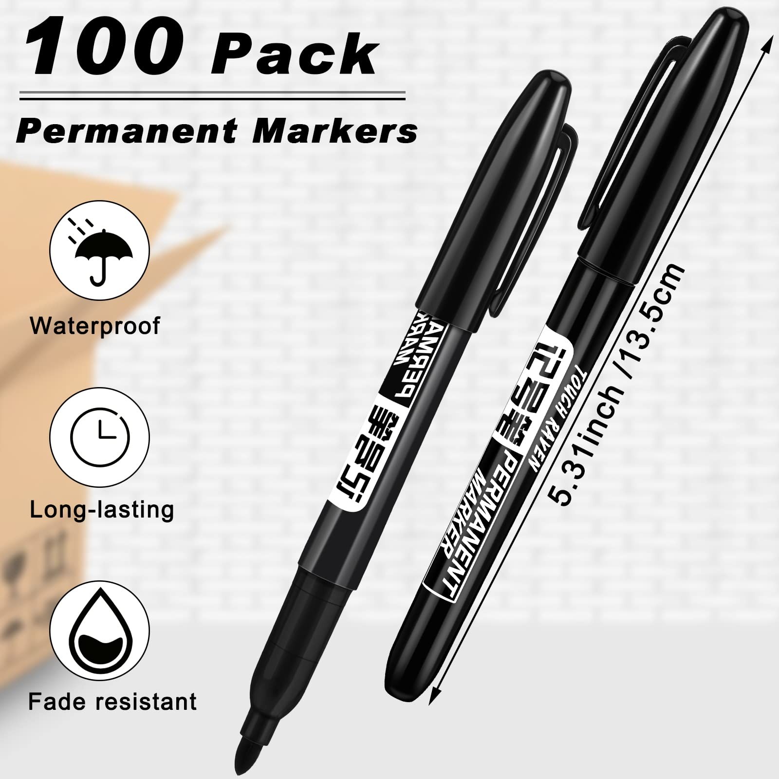 Thenshop 100 Pack Permanent Markers Bulk Black 1 Count (Pack of 100), black