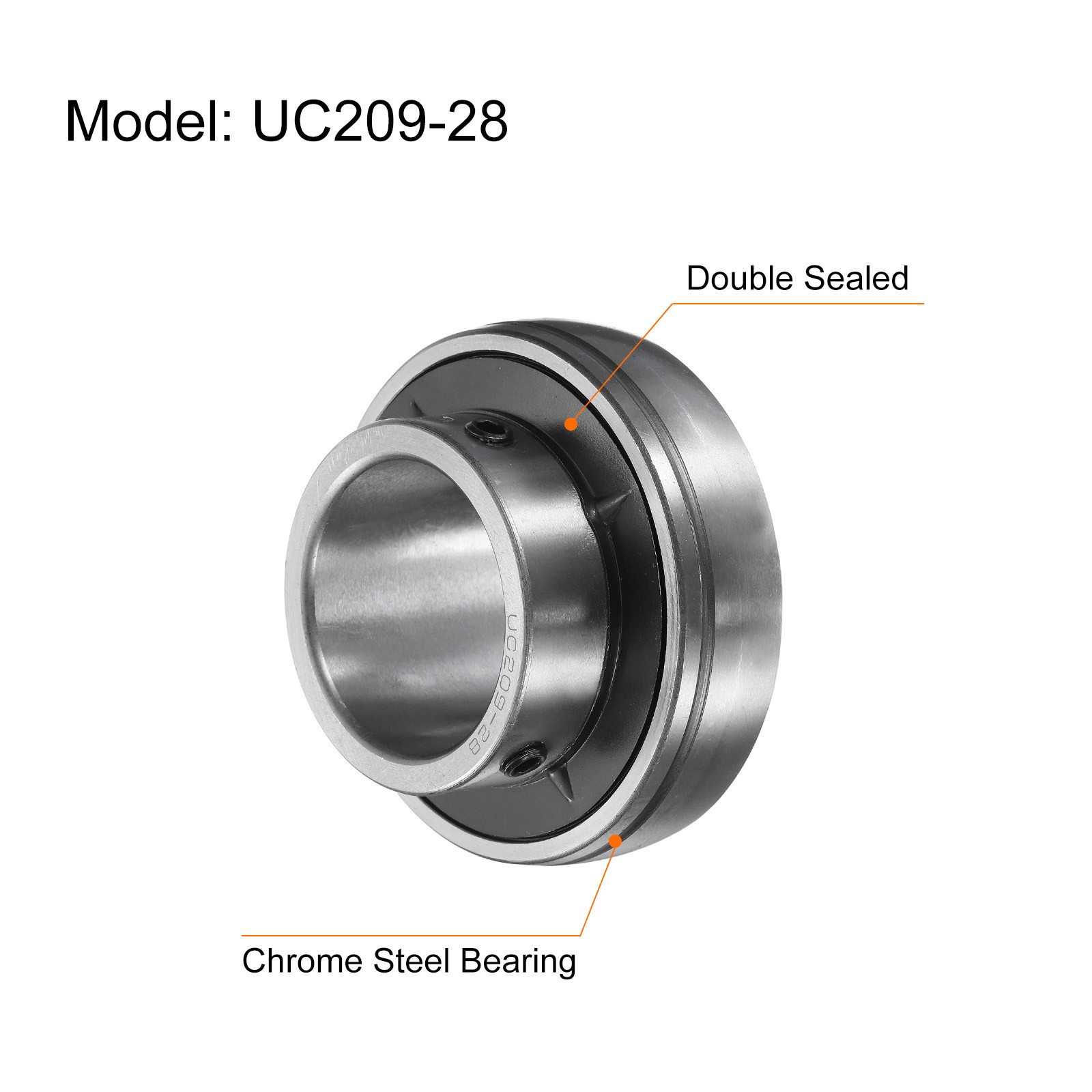 2pcs Ball Bearing Insert, Chrome Steel Gcr15 UC209-28 Bore 1 3/4″ Set Screws