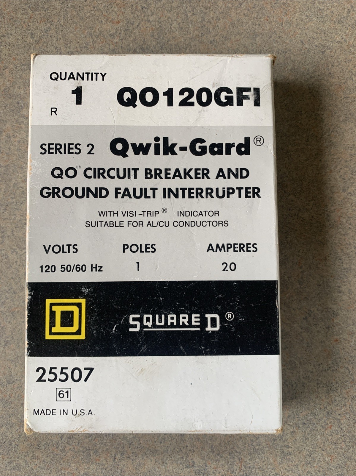 Square D QO120GFI 20A 1 Pole GFCI Breaker Qwik-Gard 120V NOS USA