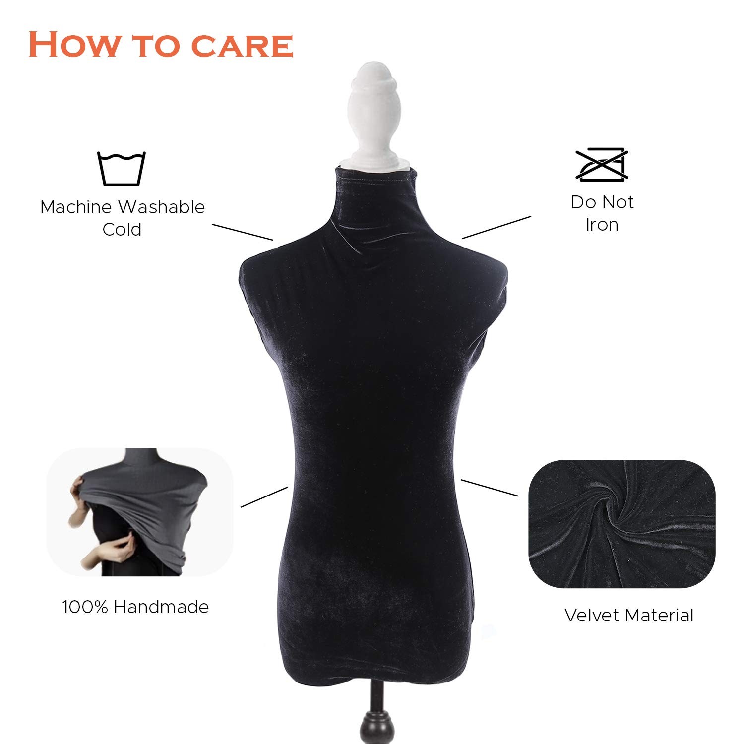 Black Superb Velvet Mannequin Fabric Cover,100% Handmade Soft Stretchy, for F…