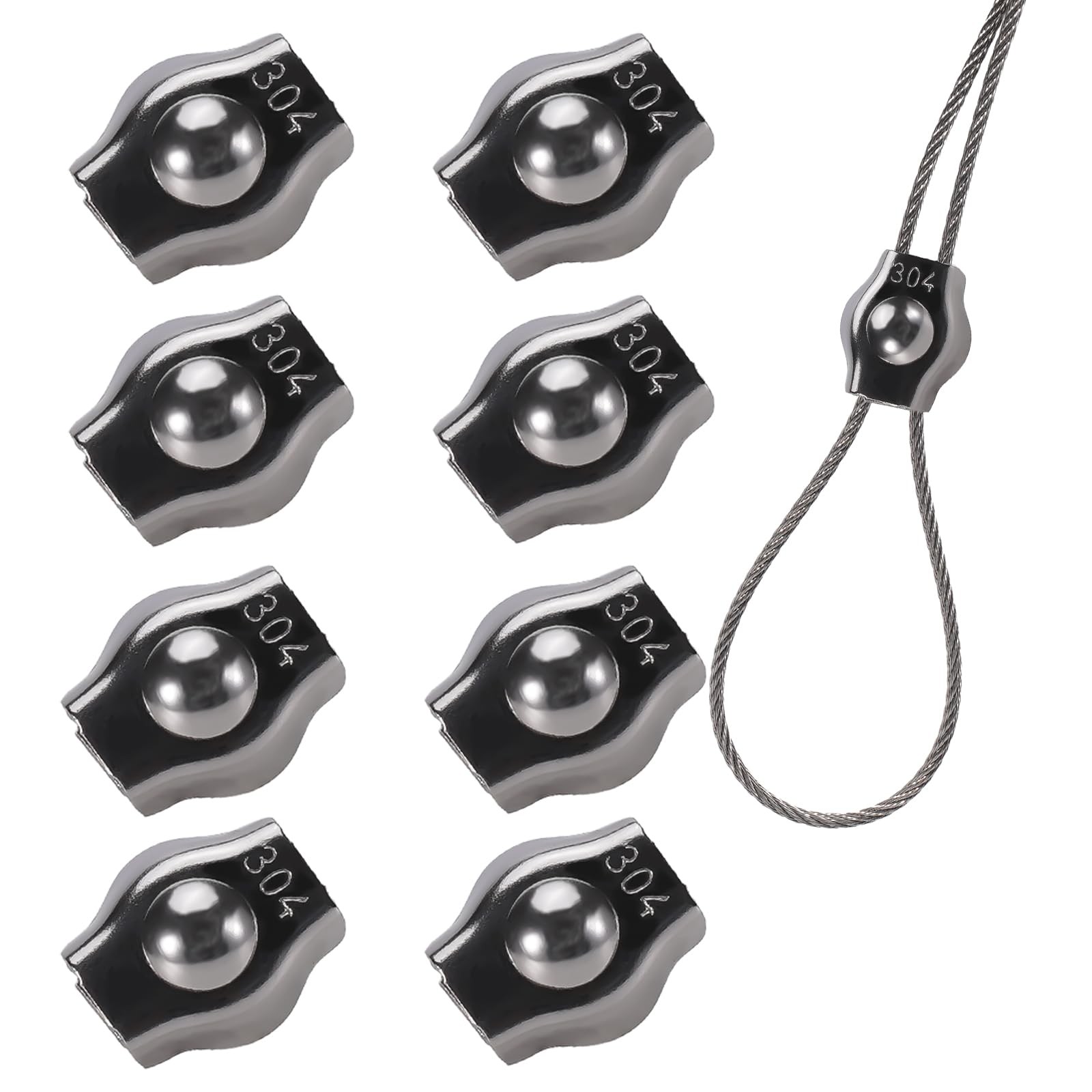 8PCS 1/8 Inches M3 304 Stainless Steel Wire Rope Cable Clip 8PCS-M3(1.5-3mm)