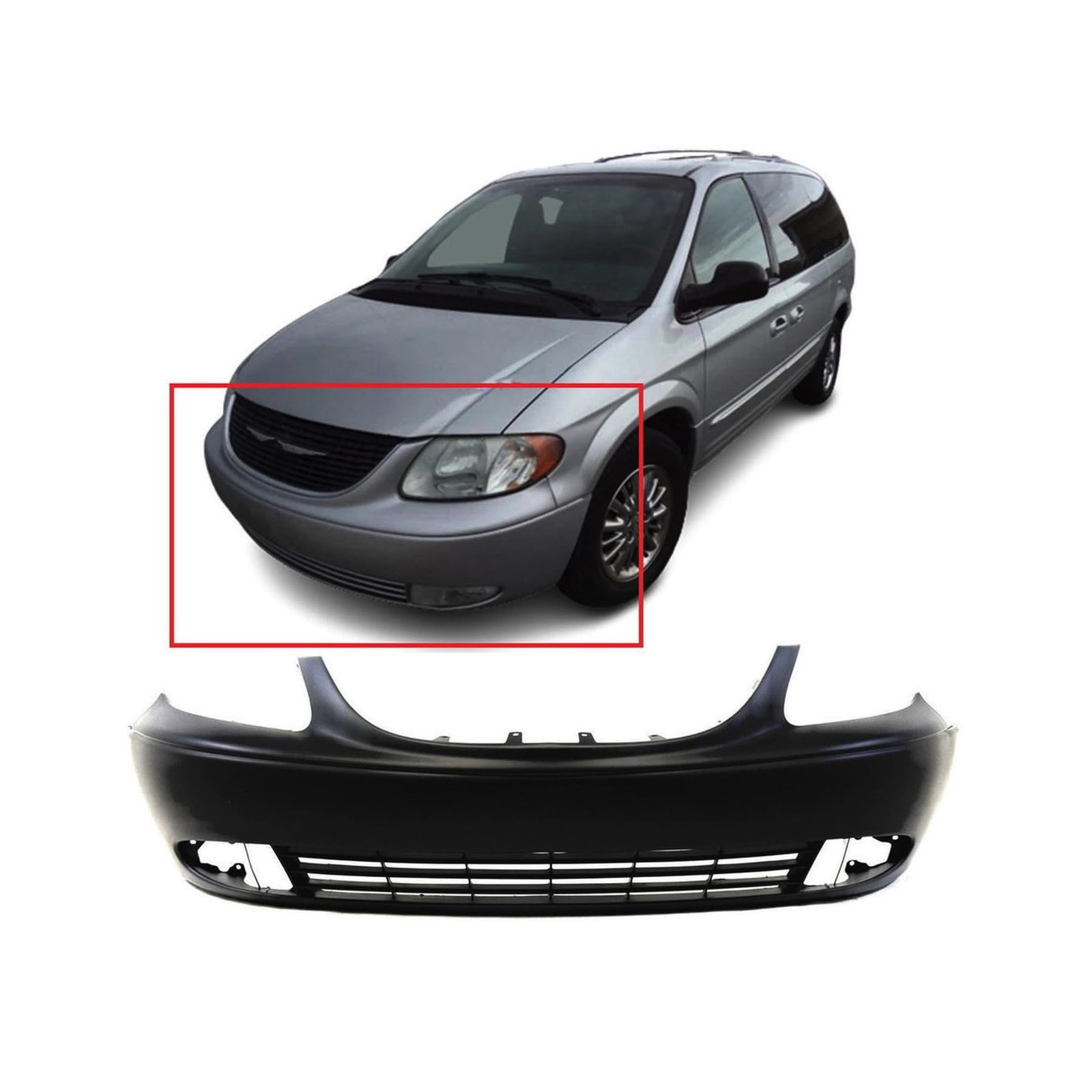 Front Bumper Cover 01-04 Chrysler Town&Country Primed Fog Light Holes 5018610AA