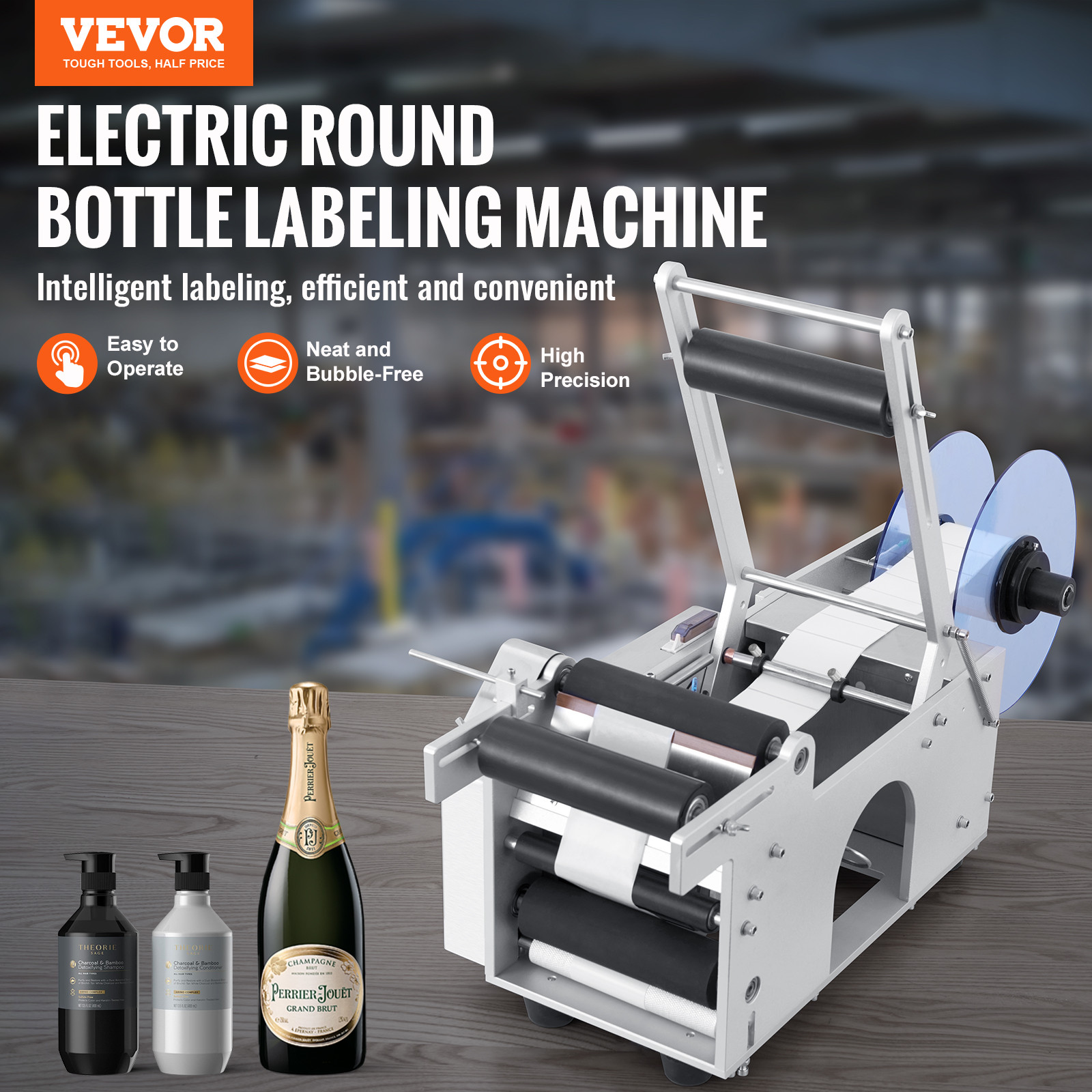 VEVOR Semi-Automatic Round Bottle Labeling Machine Electric Labeler 20-50pcs/min