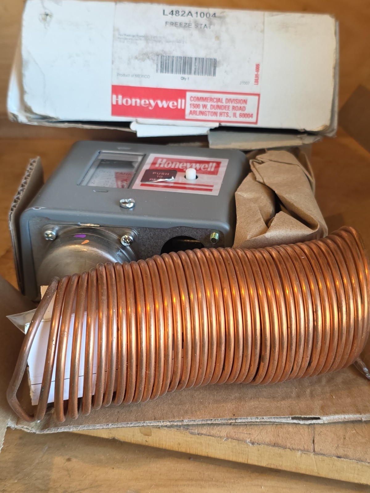 Honeywell L482A1004 Freeze Stat; 2 SPST 1 NO 1 NC, 15F to 55F, 20 Foot Tube NEW