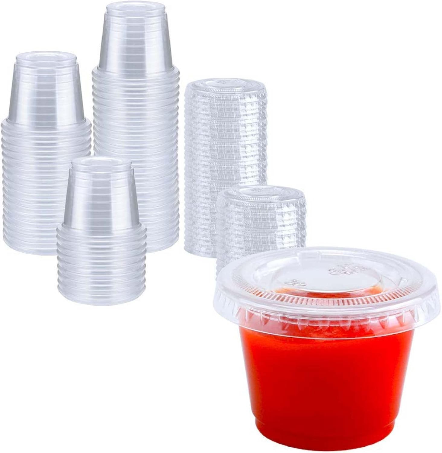 200 Sets – 1 Ounce Jello Shot Cups with Lids, Plastic Souffle Portion Cups with