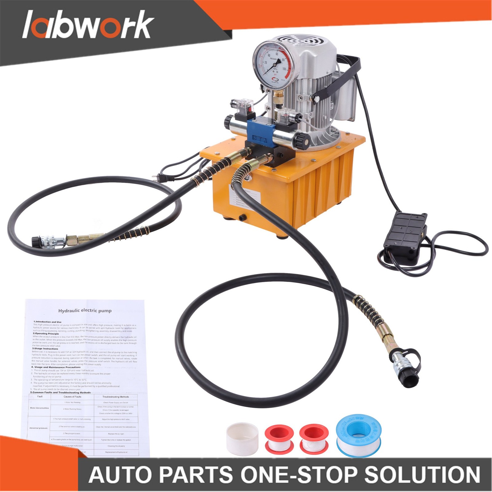 Labwork 10000 PSI Double Acting Hydraulic Pump 8L 0.7L/min 750W 110V