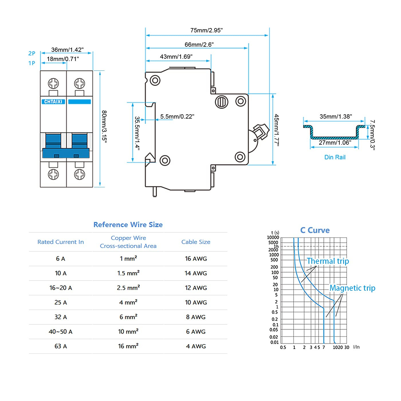 DC Miniature Circuit Breaker, 2 Pole 500V 40 Amp | DIN Rail Mount Isolator for S