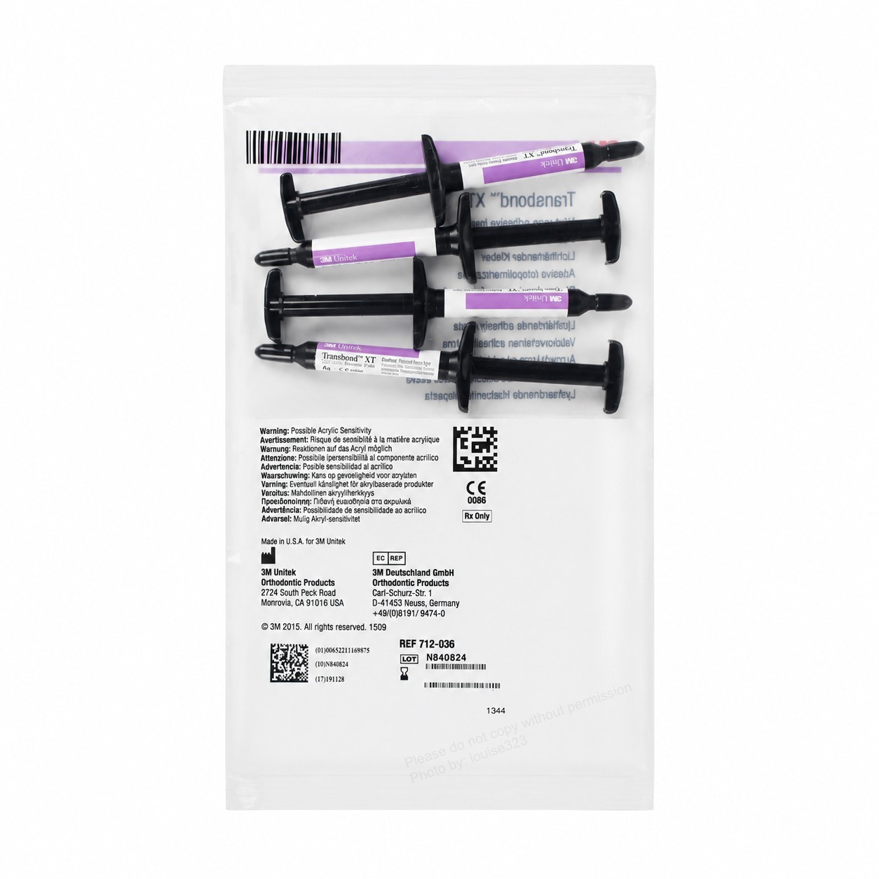 Dental Transbond XT Light Cure Orthodontic Bracket Bonding Adhesv Refill 4 x 4g