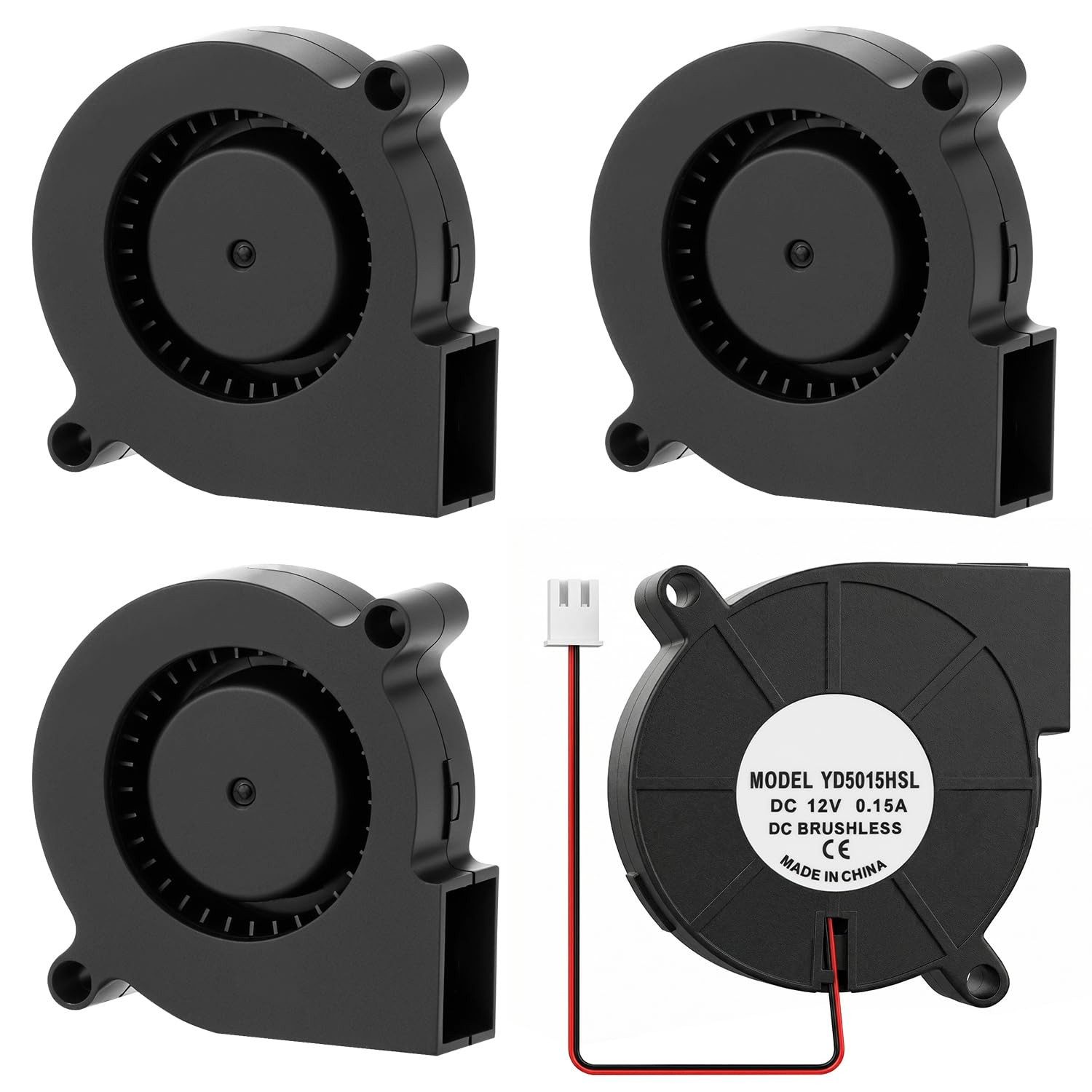 4 Pack 5015 Blower Fan 12V 5500 RPM Hydraulic Bearing 3D Printer Hotend Fan