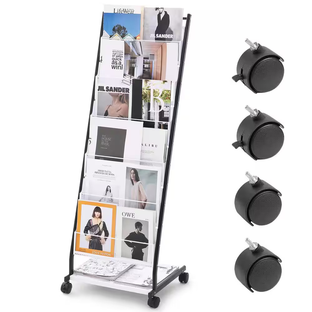 Brochure Display Rack, 6-Tier Magazine Display Stand, White 18.7 In. W X 53.3 In