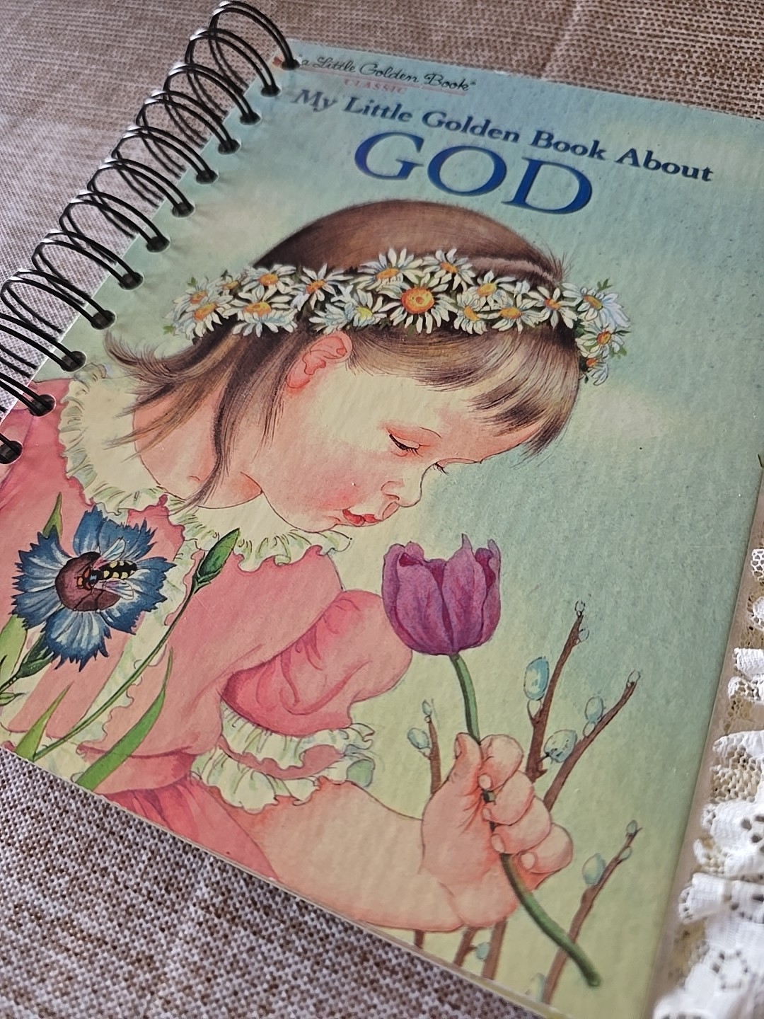 LGB About God Hardcover Junk Journal Wire Bound Scrapbook Vintage Upcycled Book