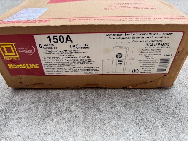 NEW SQ D RC816f150C Square D 150amp meter combo 8 Spaces 16 Circuits 120/240Volt