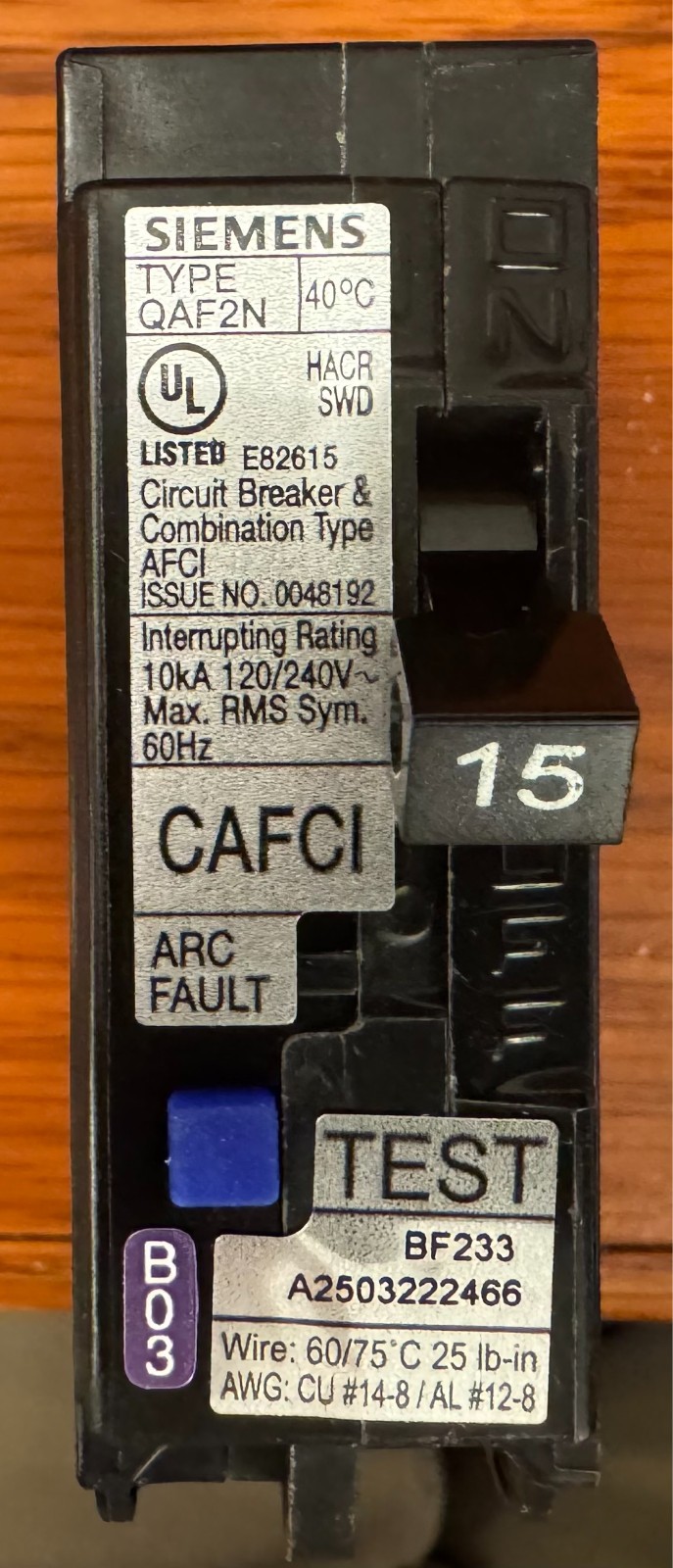 Siemens QA115AFCN 15A 1-Pole Plug-On Neutral Circuit Breaker