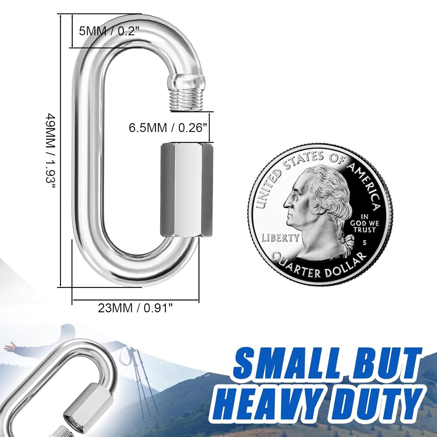 10PCS M5 3/16 Quick Link Chain Connector 304 Stainless Steel Screw Carabiner