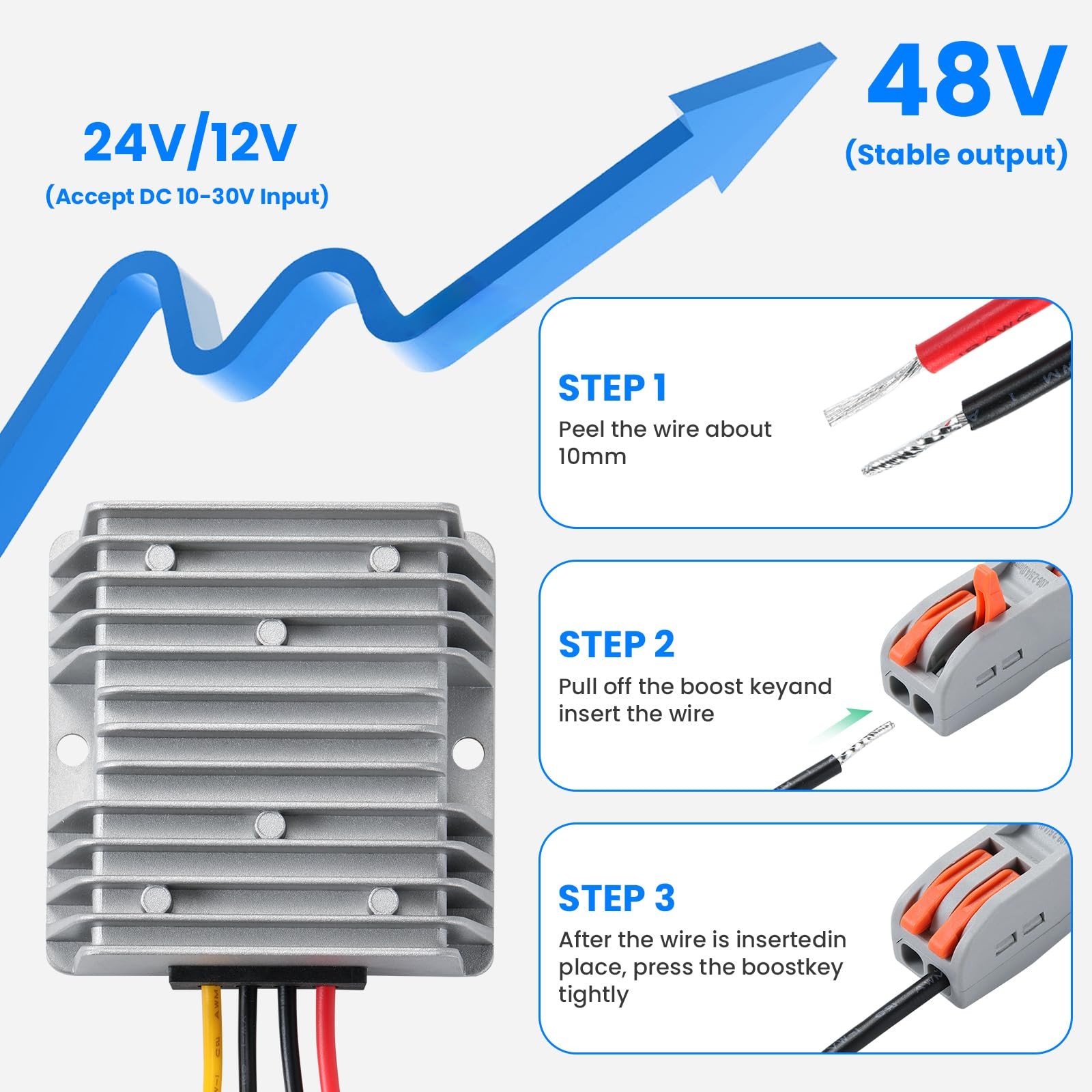 MZHOU F30S48V5A5L 240W DC-DC Boost Converter 12V/24V to 48V 5A Waterproof IP67