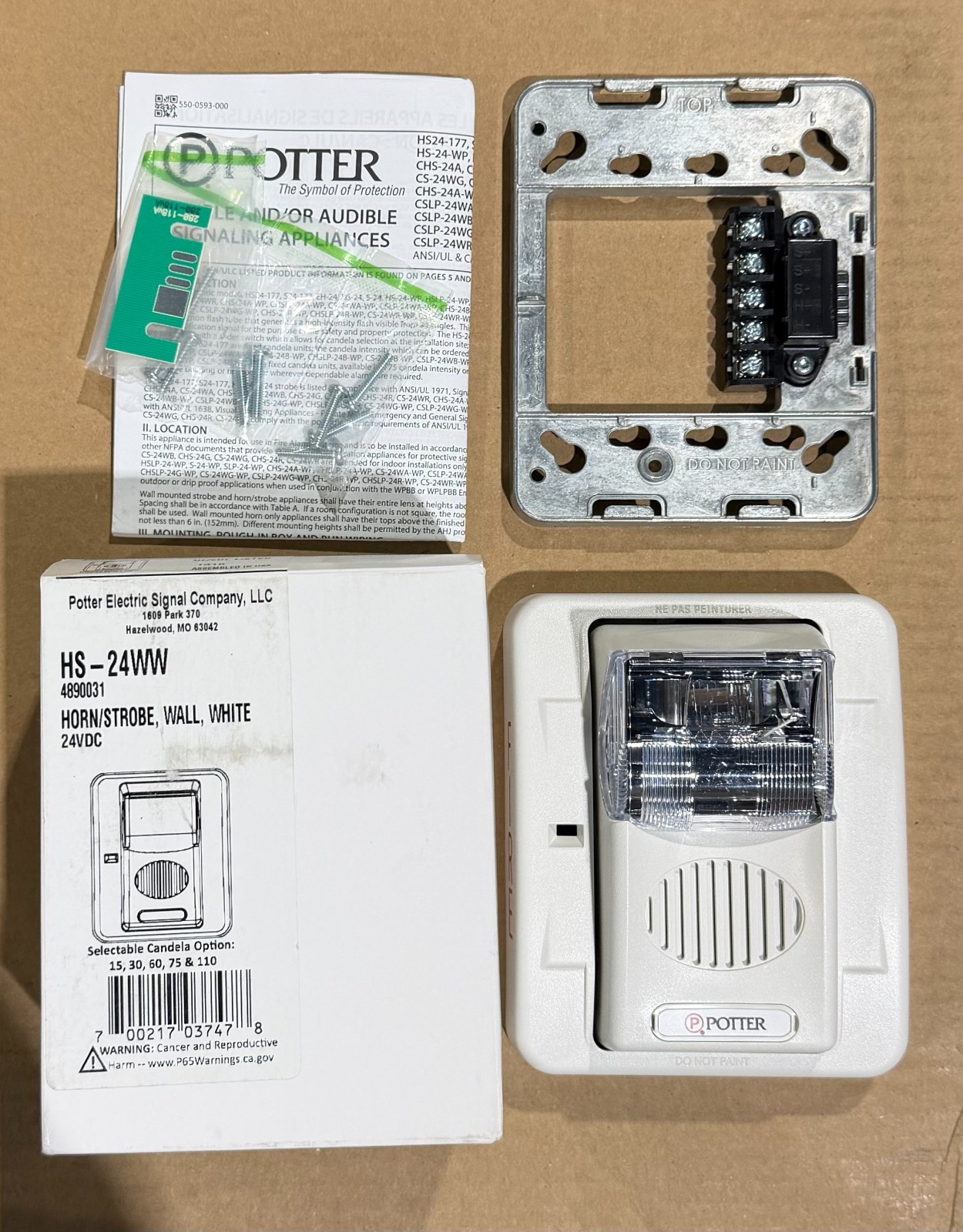 POTTER HS-24WW #4890031 Wall Mount Horn Strobe WHITE New in box!!! (5 Available)