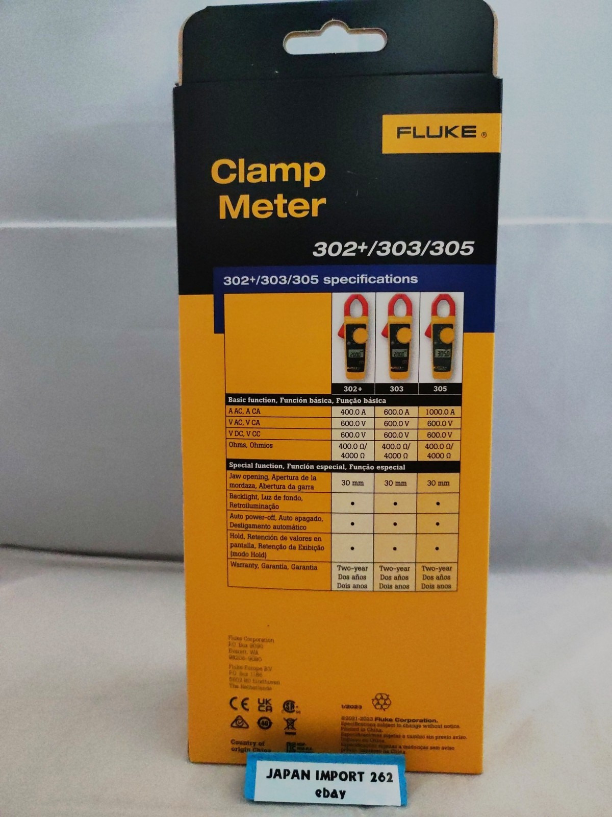 Fluke 302+ Digital Clamp Meter AC400A 600.0 V / Accuracy 1.5 % ± 5