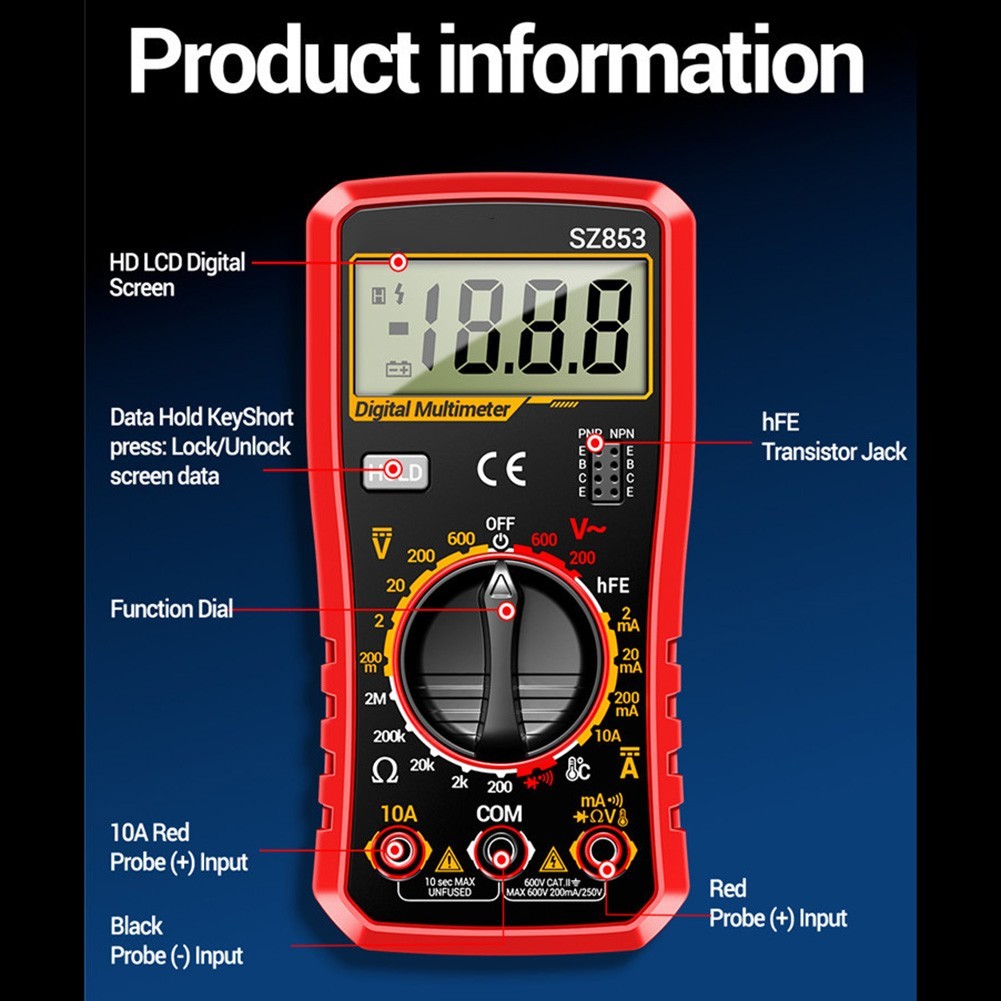 SZ853 1999 Count Multimeter with Data Hold Function for Stable Reading Capture