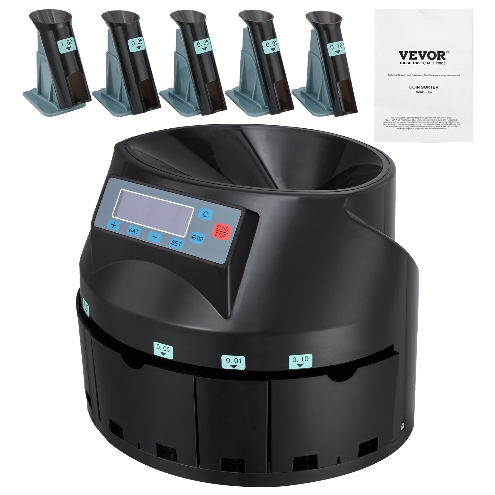 VEVOR USD Coin Sorter Coin Counter Wrapper and Roller 300 Coins/min LCD Display