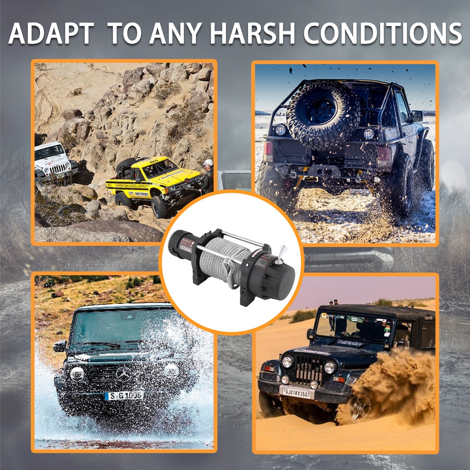 15000 lbs 12V Electric Vehicle Winch, IP66 Waterproof Wire steel Rope