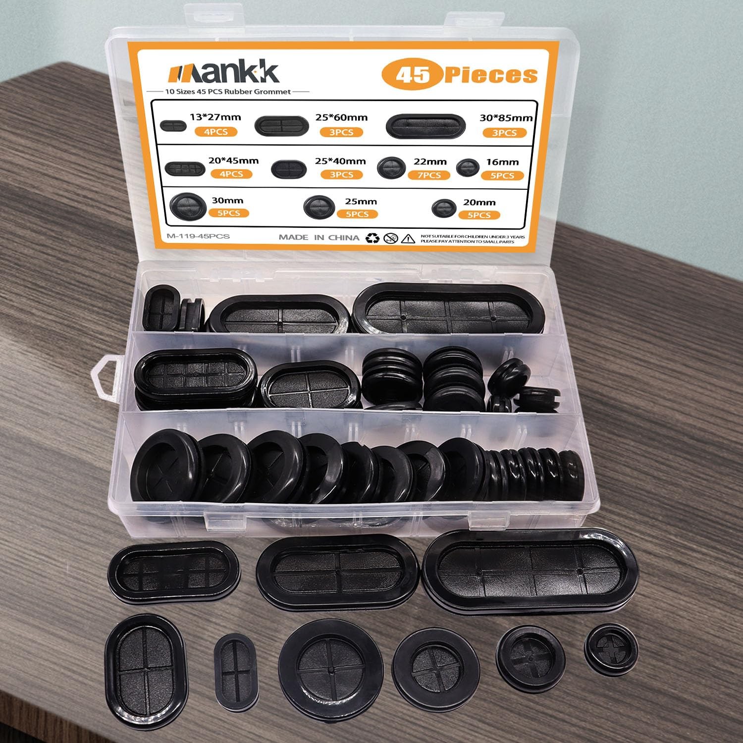 45PCS Rubber Grommet Kit 10 Size Oval and Round Double Sided Rubber Hole Plug Fi