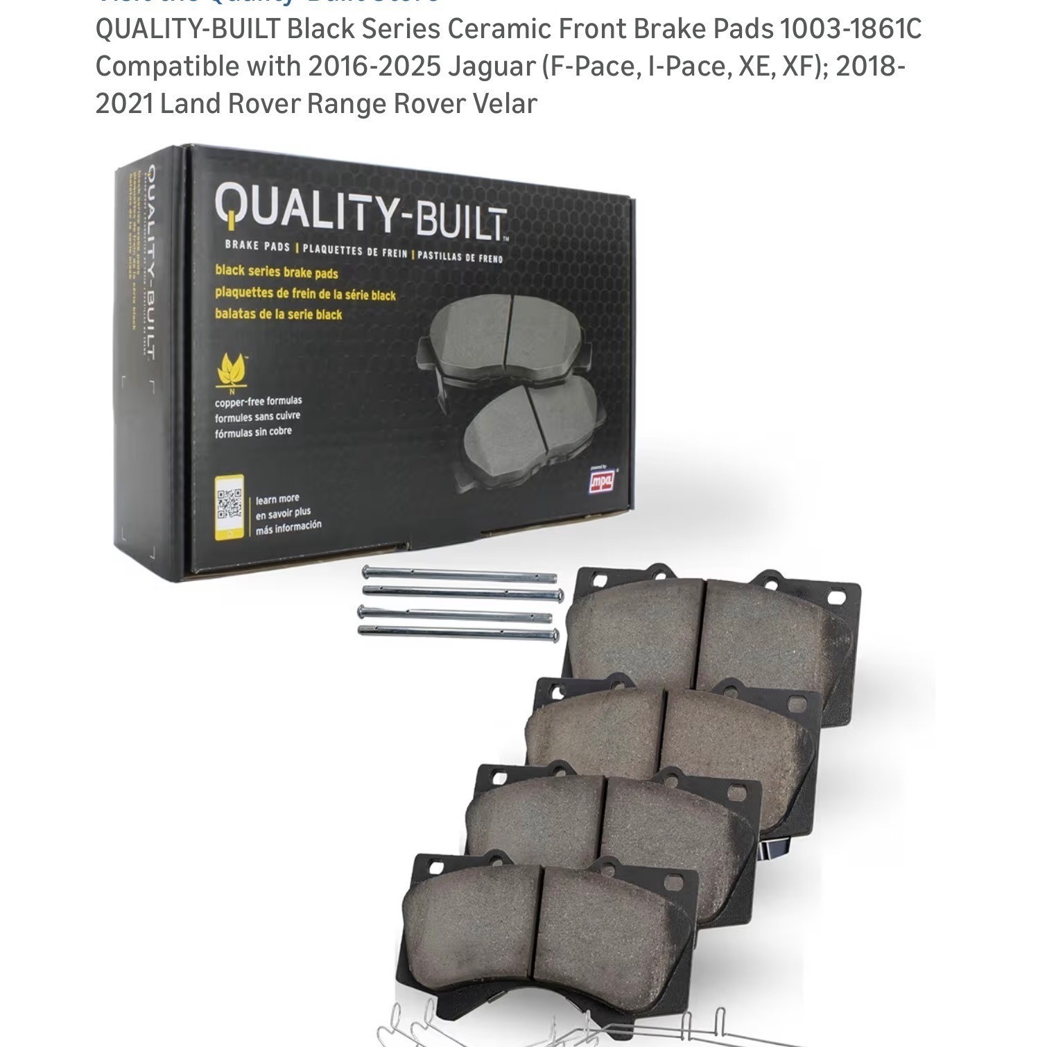 Black Series Ceramic Front Brake Pads 1003-1861C 16-25 Jaguar 18-21 Land Rover