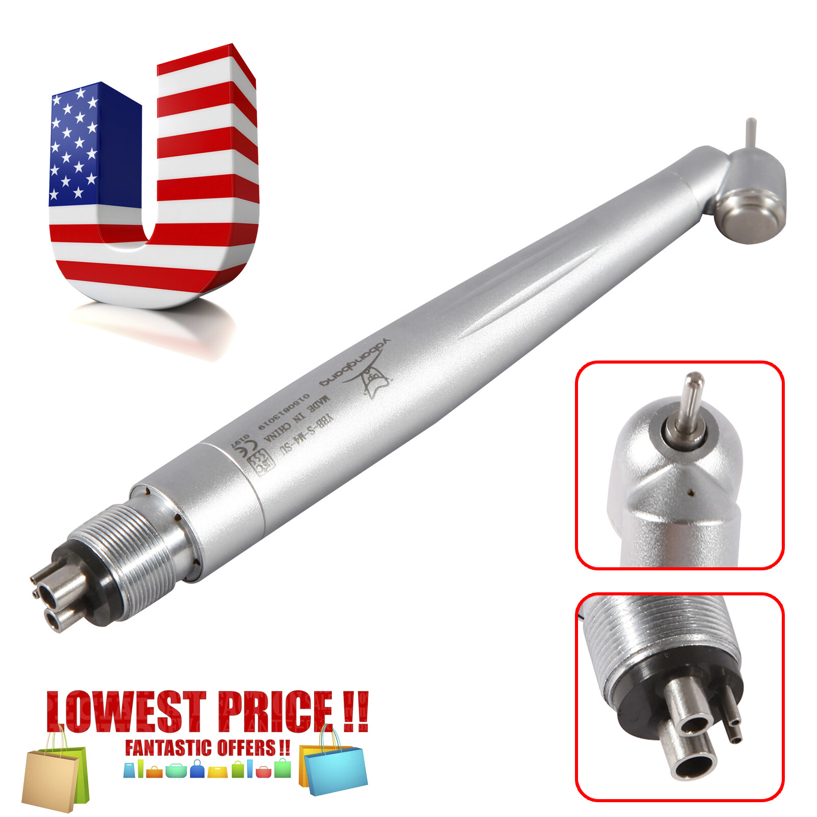 1/5Pc NSK Style Dental 45 Degree Surgical High Speed Handpiece Push Button 4Hole