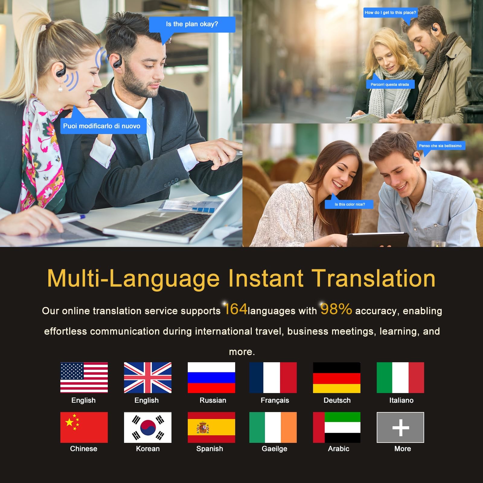 AI Translation Earbuds Real Time, 164 Language Translator Earbud 3-in-1 Bluet…