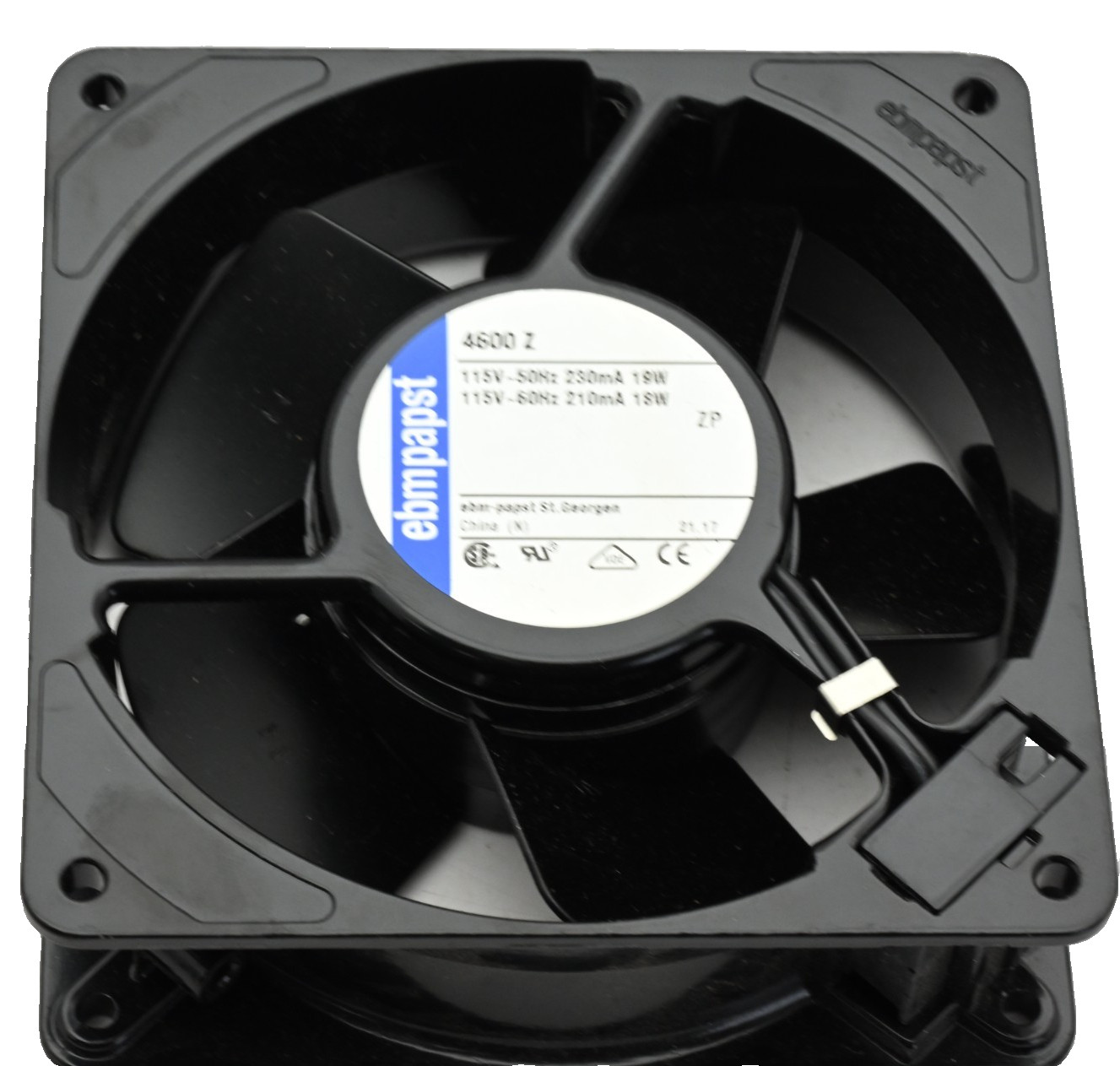 EBM 4600Z Square Cooling Fan, 119MM SQ X 38MM DP 115VAC 45dBA, 3100RPM