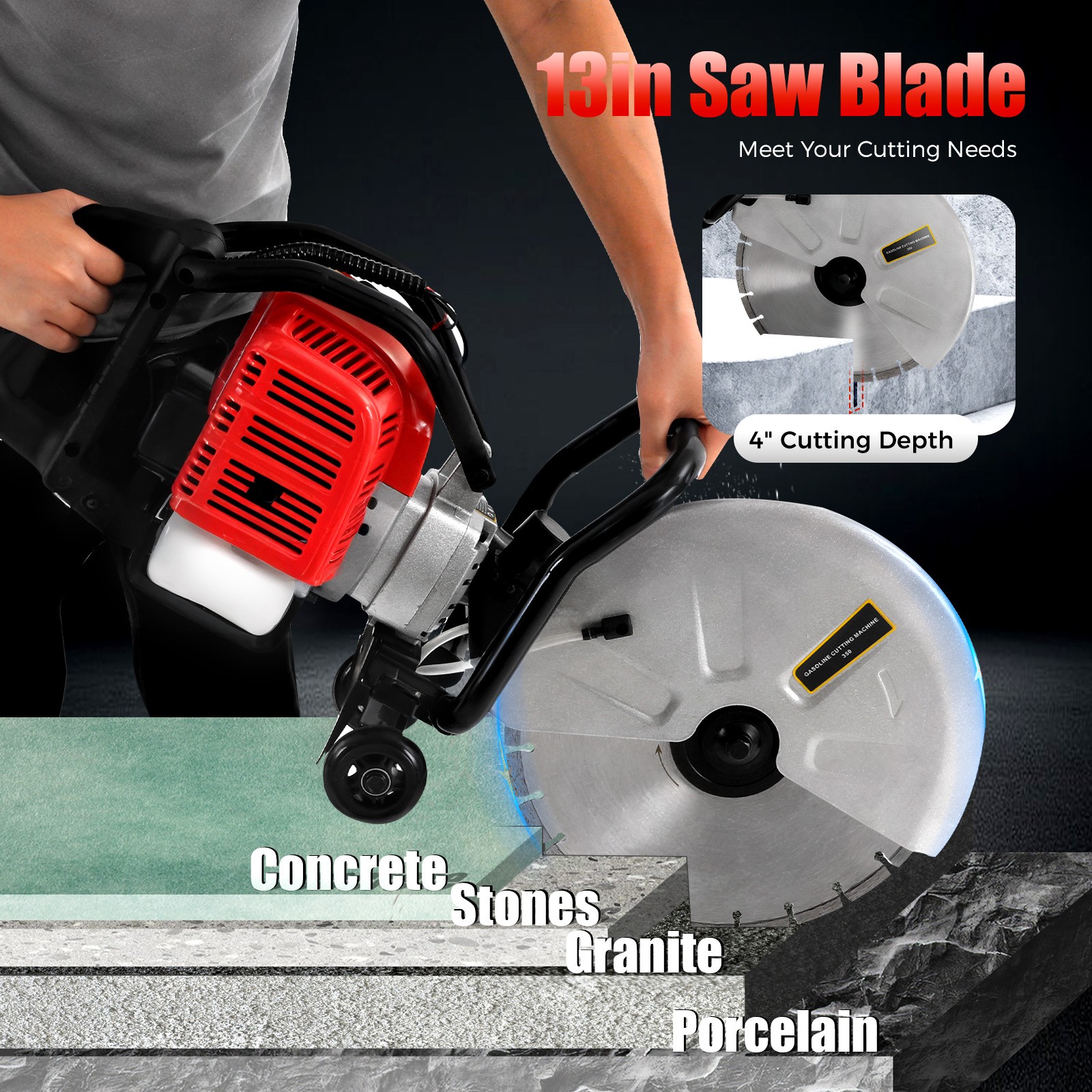 Gas Concrete Cut off Saw 2 Stroke 52 CC Cement Masonry Wet Dry Saw Cutter+Blade