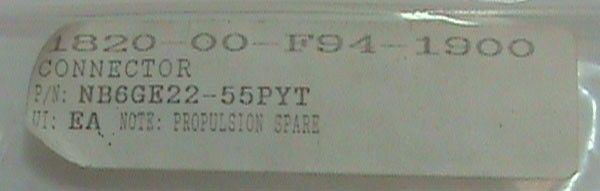 Deutsch Connector Plug NB6GE22-55PYT 38180-22-55PY-1A 7606A NASA Spare NOS