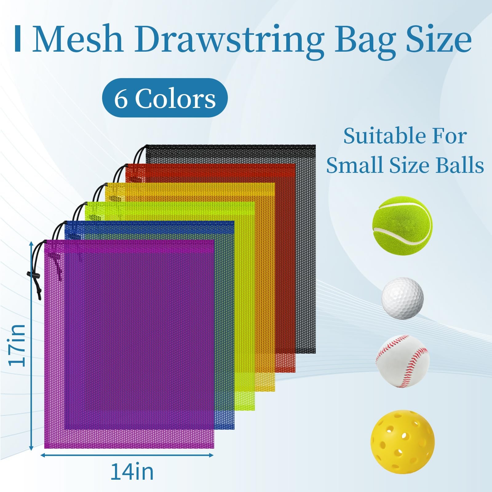 6 Pcs Mesh Bags Drawstring, 14×17 Inch with Lock, Small, Multicolor