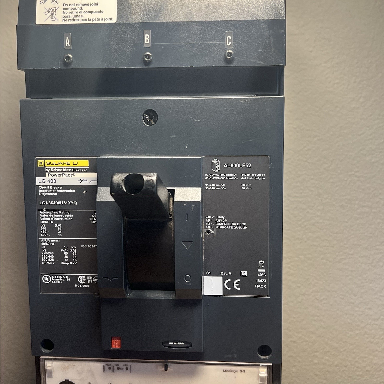 Square D Schneider PowerPact LG400 400A 3-Pole LGF36400U31XYQ