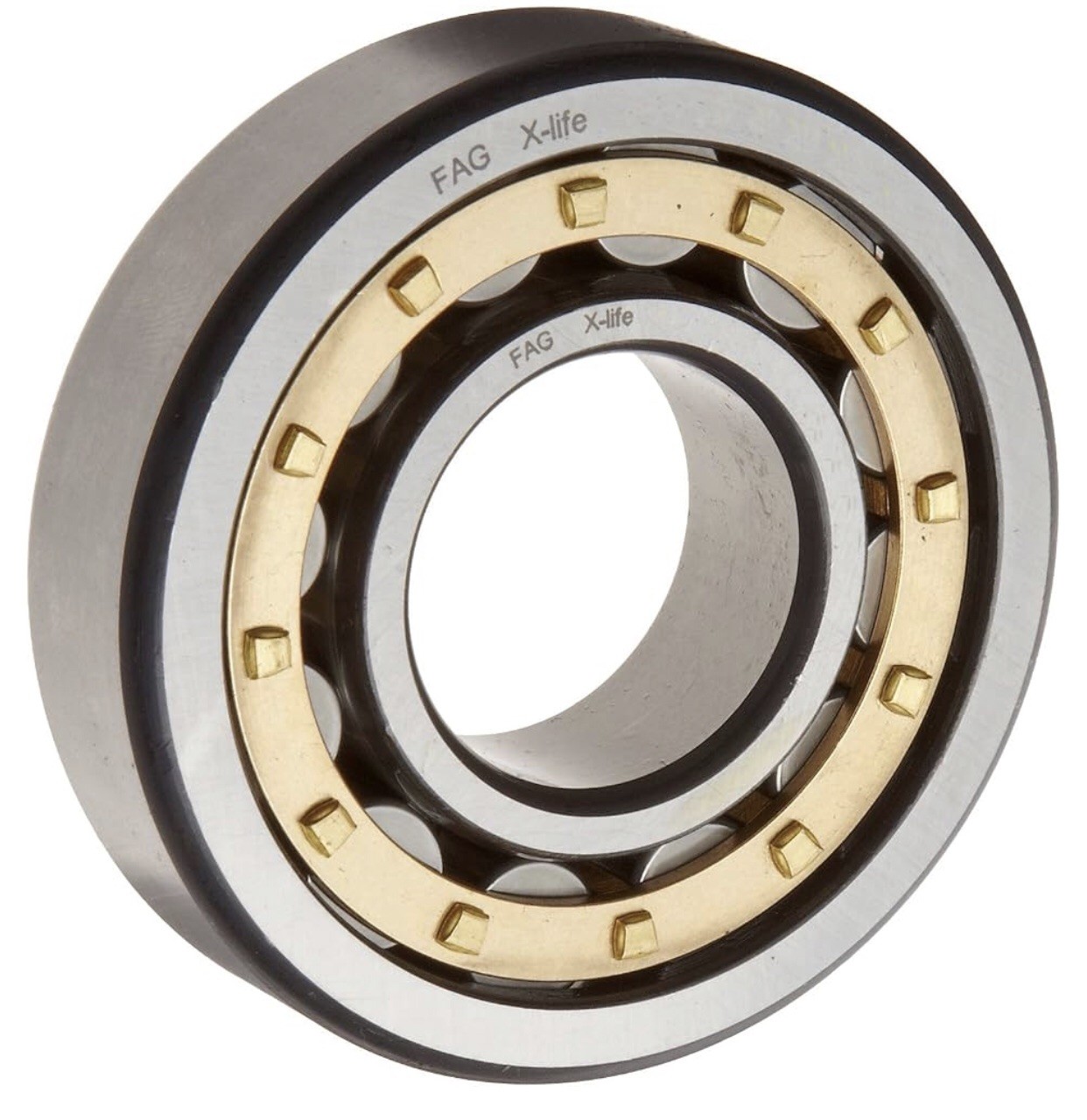 FAG NJ219E-M1-C3 Cylindrical Roller Bearing, Single Row, Straight Bore,Brass