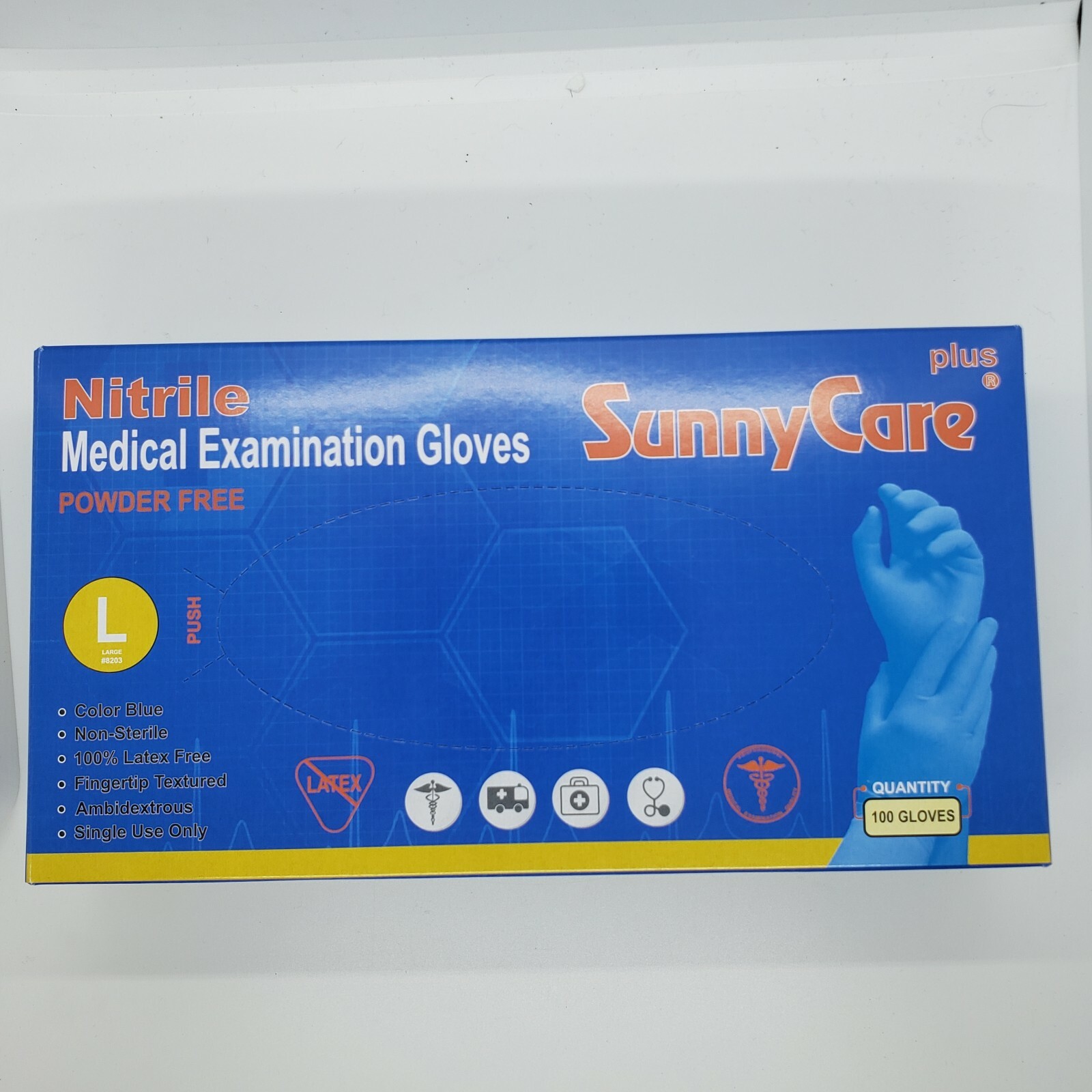 SunnyCare Nitrile Medical Examination Gloves – 1 CASE (10 boxes of 100) – Large