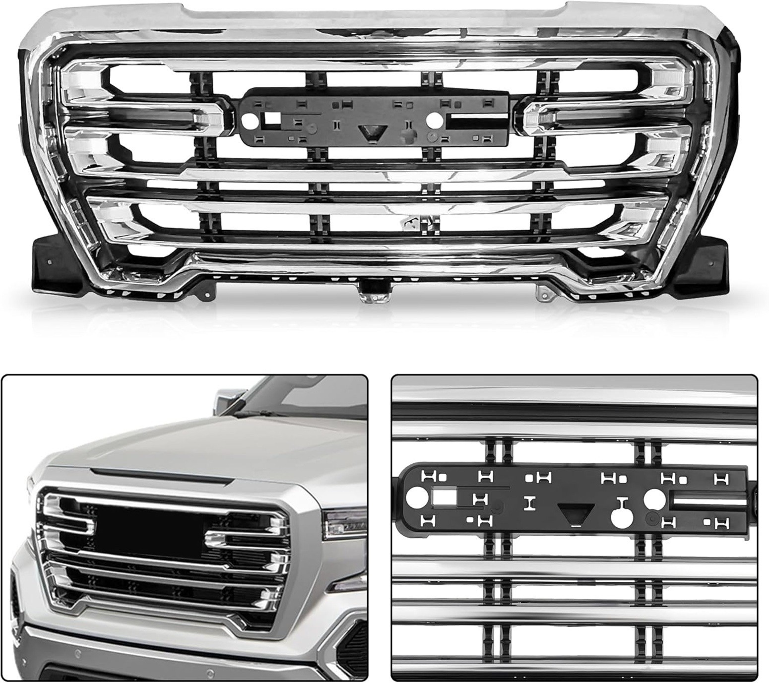 Front Upper Grille for 2019 2020 2021 2022 GMC Sierra 1500 Chrome Grill Bumper