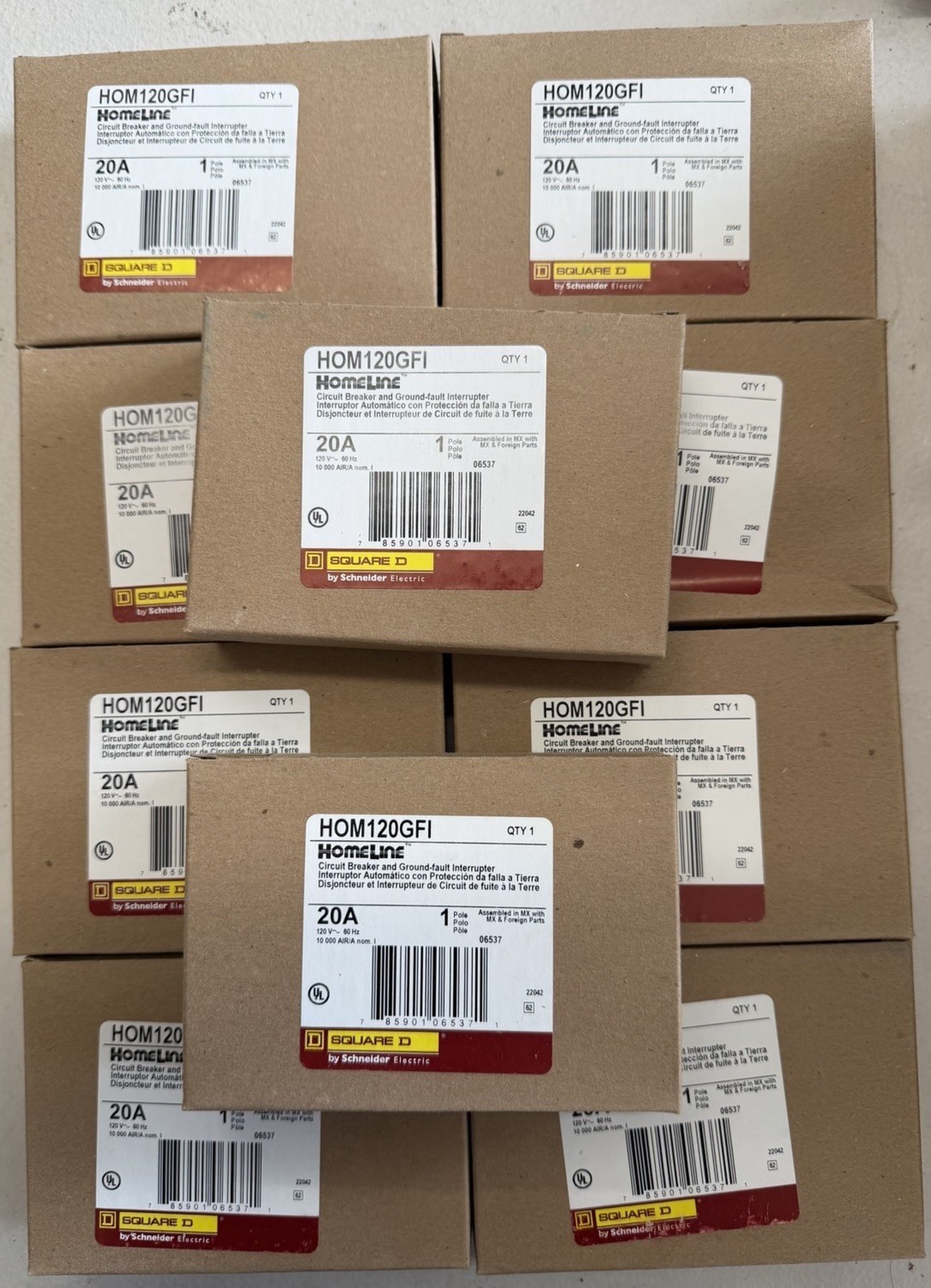 10 PCS Square D HOM120GFI 1p 20a Homeline GFCI Circuit Breaker – NEW – LOT OF 10