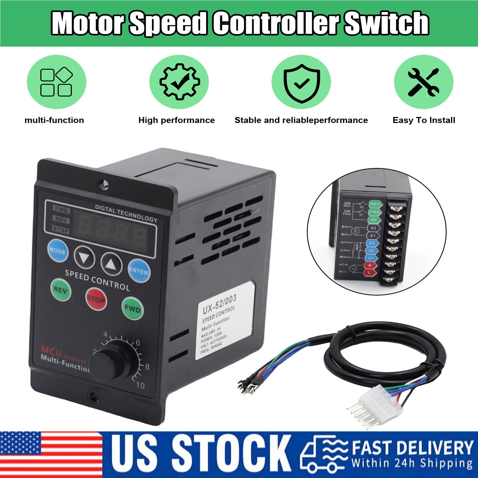 120W AC 110V 3A Digital Motor Speed Control MCU Controller Target Value Settable