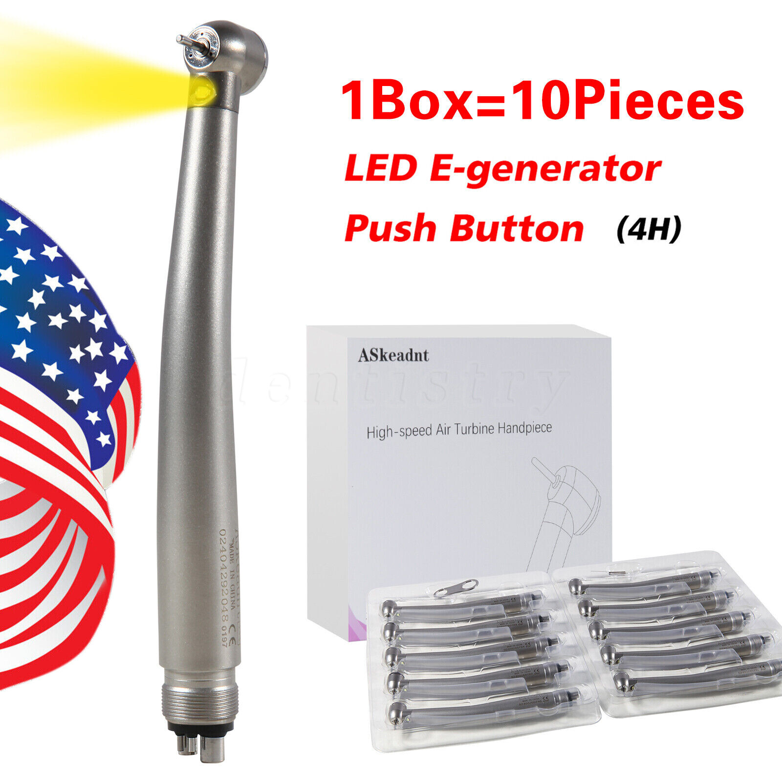1-10pcs ASKEADNT Dental E-Generator High Speed LED Handpiece 3 Way4 Hole Turbine