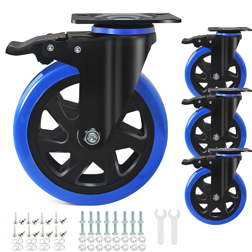 6 Caster Wheels 2800Lbs set of 4 w/ Brake Dual Lock Top Plate