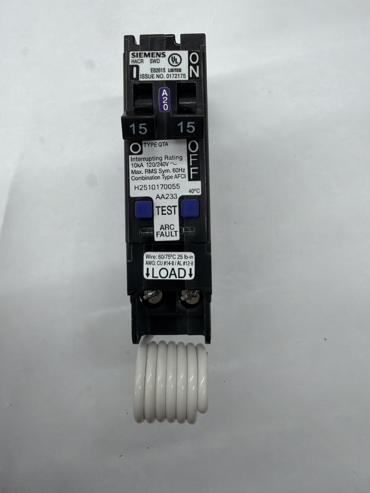 Siemens Q1515AFC Combination Arc Fault Tandem Circuit Breaker