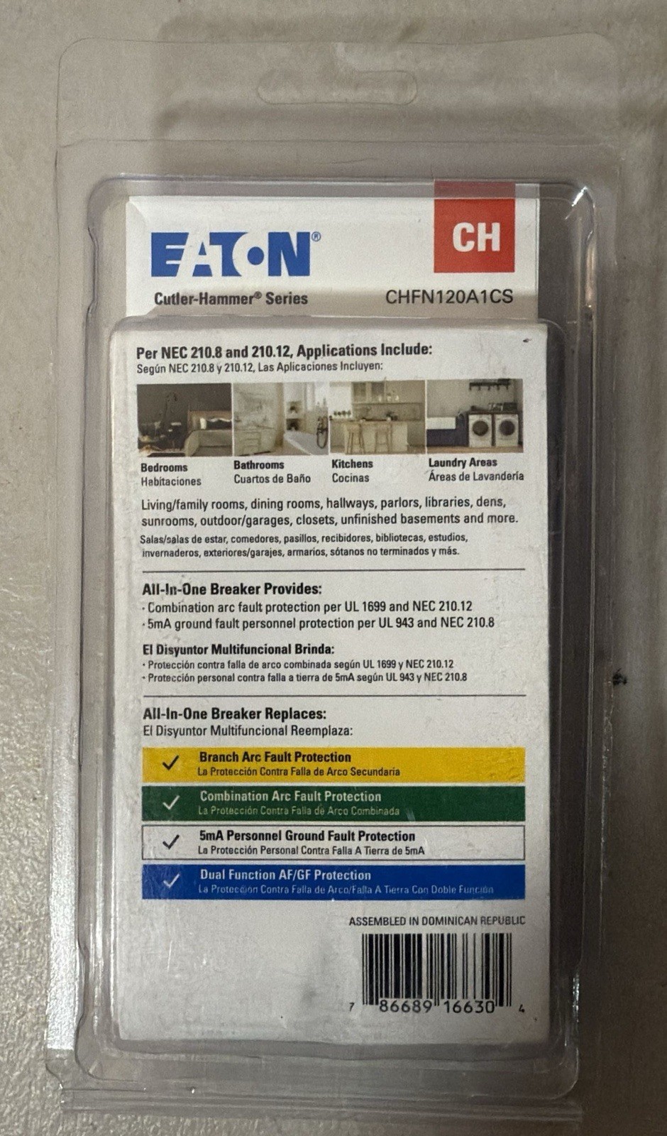 Eaton CHFN120A1CS All-In-One Breaker Arc Fault/Ground Fault/Overcurrent