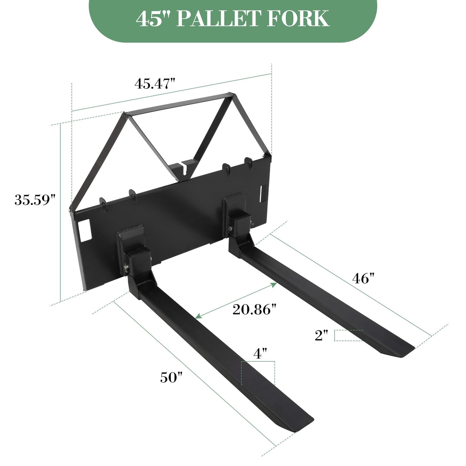 46″ Heavy-Duty Tractor Pallet Forks, Quick Attach Bucket Fork Skid Steer Loader