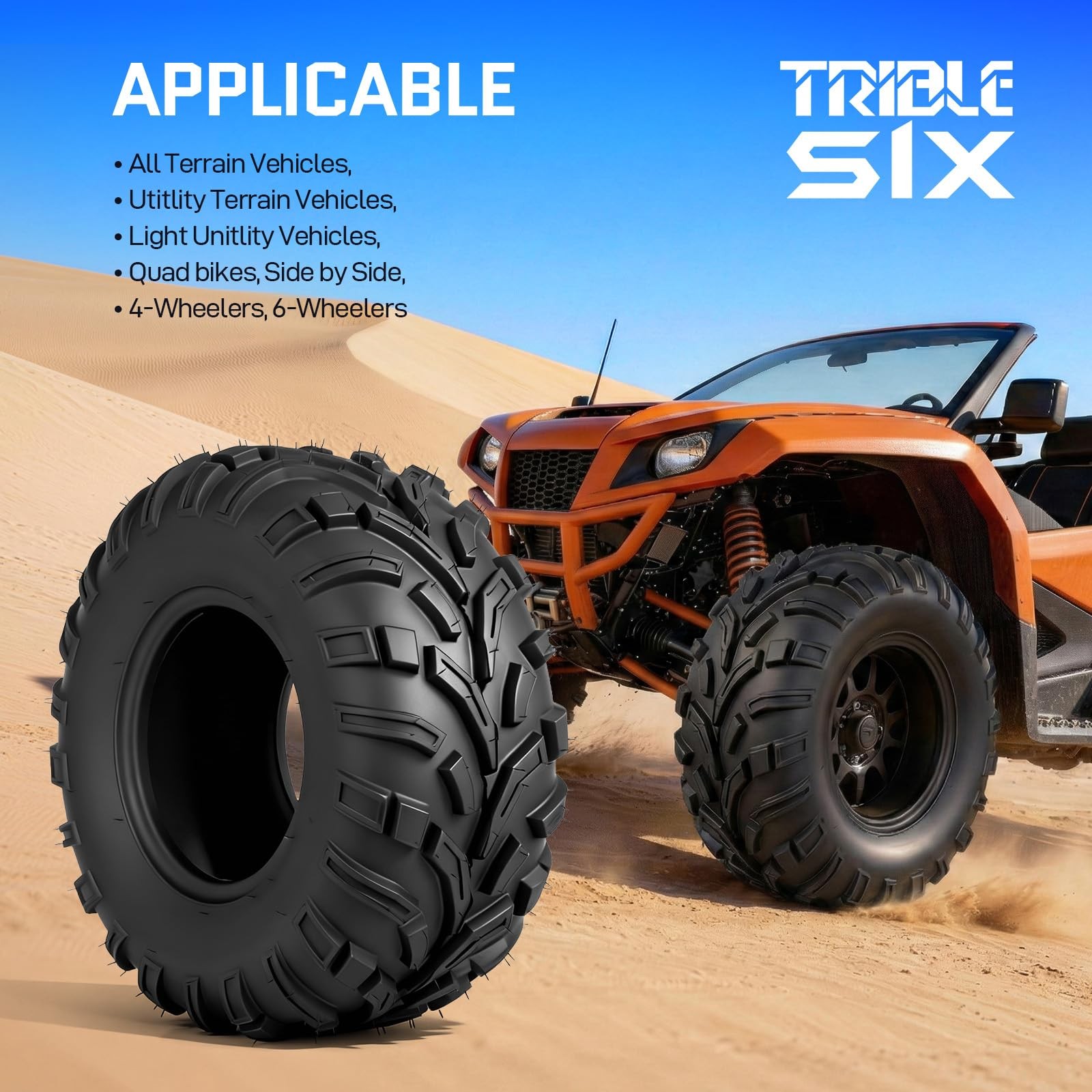 24×8-12 ATV UTV Tires 6 PR All-Terrain for Sand Mud Trail Tubeless Pack of 2